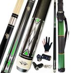 Tai ba cues 2-Piece Pool cue Stick + Hard Case, 13mm Tip, 58", Hardwood Canadian Maple Professional Billiard Pool Cue Stick 18,19,20,21,22 Oz Pool Stick (Selectable)-Blue, Black, Red, Gray, Green