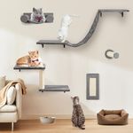 KAMABOKO Cat Wall Shelves Cat Wall Furniture, Wall Mounted Cat Climber, 5pcs Cat House, Hammock, Tree, Steps, Perches, Scratcher, and Toy Ball, Cat Furniture for Indoor - Dark Grey