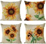 Set of 4 Sunflower Pillow Covers 16x16 Vintage Floral Decorative Cushion Cover Plant Throw Pillow Covers for Home Outdoor Sofa Couch Decoraions (16 Inch)