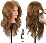 TopDirect Training Head 18inch 100% Real Hair Cosmetology Hairdressing Mannequin Manikin Doll with Table Clamp Holder + Braid Set