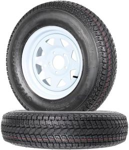 Trailer Tires Rims ST175/80D13 175 80 13 Tire, 5 Lug on 4.5", White Spoke Wheel Load Range C, 6 PLY, Set of 2