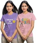 Reifica Printed Tshirts for Women/Girls | Cotton t-Shirt | Dye Round Neck | Half Sleeve | Regular Fit Tops Combo | Printed Casual Tshirt for Women | Pack of 2 (Medium, Purple and Pink)