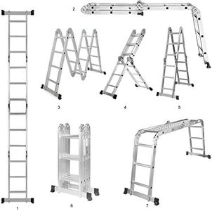 Yardlab 11.5Ft Multi Purpose Folding Scaffold Ladder with Work Platform, Aluminum Extension Step Ladder, 330Lbs Weight Rating with Safety Locking Hinges