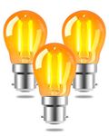 TobeBright 2.5W B22 LED Bayonet Vintage Light Bulb Fitting,G45 Golf Ball Bulb Large Bayonet,BC Low Watt Orange Decorative Filament Light Bulb,Amber Warm White 2200K,20W Equivalent,Non Dimmable,3-Pack