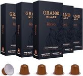 Grano Milano Ricco 50 Aluminium Coffee Pods Compatible with Nespresso Original line, Dark Roast - Intensity 11/12, Espresso Coffee Capsules - Made in Italy
