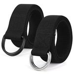 SUOSDEY 2 Pack Mens Canvas Belt with Double D-Ring,Durable and Adjustable Casual Web Belt with Metal Buckle for Jeans