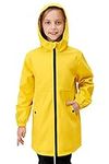 maoo garden Girls Rain Jackets Kids Waterproof Raincoat Lightweight Floral Lining Spring Windbreaker 2112 Yellow 13-14Y