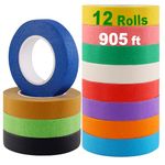 Colored Masking Tape, Rainbow Colors Painters Tape Colorful Craft Art Paper Tape for Kids Labeling Arts Crafts DIY Decorative Coding Decoration Teaching Supplies, 12 Rolls, 0.6Inch Wide x 25Yards Long