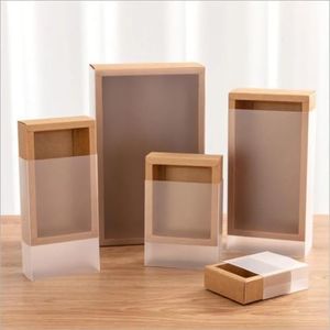 10Packs Rectangle Kraft Paper Box with PVC Window For Wedding ,Birthday Party,Jewelry, Candy Cookies Clear Boxes Decorative Gift Packaging (Kraft paper box+matt pvc,Inner Size: 9*6*4cm Outer
