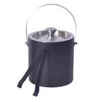 Dynore Stainless Steel Double Wall Ice Bucket 1500 ml with Ice Tong- Set of 2 Black Matt