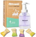 Flowcheer Foaming Hand Soap Refill Tablets - Glass Foaming Soap Dispenser Combo - CrystalClear Real Glass Bottle 11 oz - 4 Refill Tablet Included Start Kit - Soap Pump for Bathroom Kitchen Countertop