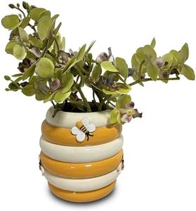 Nuobiw 6 in Hanging Resin Planter with Drainage Hole Yellow Plant Pots for Indoor Outdoor Decor Beehive with Gold Bee and Flower Design