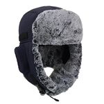 HunterBee Womens Mens Eskimo Windproof Winter Trapper Trooper Hats Ushanka Russian Aviator Warm Hat Ear Flaps Navy Blue
