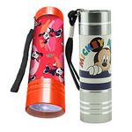 Mickey Mouse and Minnie Mouse Aluminum LED Torches 2Pcs, Battery Operated Kids Torches with Wrist Straps, Small and Handy Torches, Night Explorer Flash Lights for 3+ Years Children