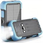 Solar Charger Power Bank 20000mAh Portable Wireless Charger with Built-in Cables, USB-C Fast Charging Battery Pack, Outdoor Phone Charger with Dual LED Flashlight for Camping, Hiking, Emergency (Blue)