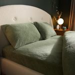 Silentnight Teddy Fleece Bedding - Teddy Bear Fleece Bottom Sheet Duvet Set Warm Cosy Fluffy Winter (Sage, King, Fitted Sheet)