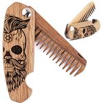 Wooden Beard Comb for Men Folding Pocket Comb for Moustache Beard & Hair Walnut Combs with the Engraving (Sugar Skull)