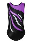 ESHOO Girls One-Piece Striped Gymnastics Ballet Leotards Shinning Diamond Embroidered (Purple,11-12)