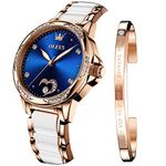 OLEVS Ladies Watches Automatic Elegant Mechanical Analogue Fashion Diamond Dress Date Ceramic Stainless Steel Strap Rose Gold Wrist Watch for Women