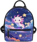 Freewander Backpack for Girls Cute Axolotl Fashion Mini Backpack Cute Rucksack Lightweight Portable PU Leather Schoolbag Basics Waterproof Backpack