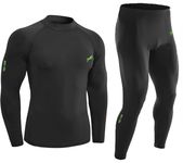 JUST RIDER Polyester Spandex Men's Sports Running Set Compression Shirt + Pants Skin-Tight Long Sleeves Quick Dry Fitness Tracksuit Gym Yoga Suits (in, Alpha, L, Regular, Black)