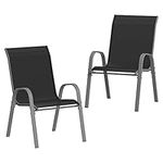 Amopatio Patio Chairs Set of 2, Outdoor Stackable Dining Chairs for All Weather, Breathable Garden Outdoor Furniture for Backyard Deck, Black