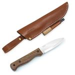 BPS Knives B1 CSHF - Bushcraft Fixed Blade Knife With Leather Sheath and Ferro Rod - Handmade Outdoor Carbon Steel Camping Full Tang Knife
