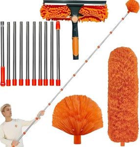 Tockrop 20+ Foot High Reach Dusting Kit with 3-13 ft Extension Pole //2 in 1 Window Cleaning Kit // High Ceiling Duster // Cobweb Microfiber Duster // Outdoor & Indoor Extendable Duster Cleaning Kit