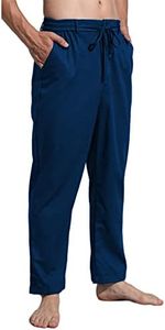 AITFINEISM Mens Cotton Linen Pants Elastic Drawstring Waist Lightweight Summer Beach Pants, A-navy, 38-40