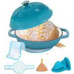 Enameled Cast Iron Bread Pan with Lid,11”Bread Pans for Homemade Bread,6 Quart Bread Oven,Dutch Oven for Sourdough Bread Baking-with Silicone Baking Mat,Teal Thick Enamel Bread Pan-Gifts for Family