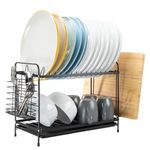 Coselena 2 Tier Dish Drainer Rack | Dish Drainers with Drip Tray | Non-Slip Dish Drying Rack Utensil Holder | Black Dish Drainer Kitchen Storage Dish Rack | Draining Board Rack Kitchen Accessories