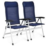 Tangkula Set of 2 Patio Folding Chairs, Portable Reclining Chairs with 7-Position Adjustable Back & Padded Headrest, Outdoor Indoor High Back Chaise Lounge Armchair for Poolside, Yard, Lawn (1, Navy)