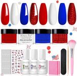 Honey Joy Dip Powder Nail Kit Starter,4 Colors Red White and Blue Nails Fourth of July Firework Dipping Powder Liquid Set with Base Top Coat for Nail Art Manicure Salon DIY, Dip-7pcs-12