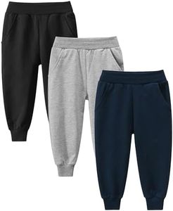 GFQLONG Toddler Boys 3 Pack Cotton Active Jogger Sweatpants,Kids Casual Athletic Solid Pocket Pull On Pants,Grey+ Black+Navy