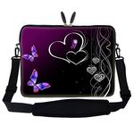 Meffort Inc 17 17.3 inch Neoprene Laptop Sleeve Bag Carrying Case with Hidden Handle and Adjustable Shoulder Strap - Purple Heart Butterfly