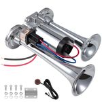 BANHAO 2024 Upgraded 12V Universal Air Horns Train Horn for Truck 150dB Super Loud Air Horn Dual Trumpets With Compressor kit for Any 12V Vehicles (Silver integrated Air Horn with Switch)