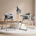 Baybee 3-in-1 Premium Convertible High Chair for Kids, Babies & Toddlers | Foldable Baby Feeding Chair with 5-Point Safety Harness, Adjustable & Removable Tray, Easy-to-Clean Design | Portable Dining Chair (Grey)