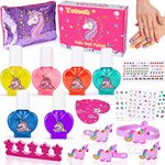 Lubibi 21 pcs Unicorn Nail Art Kit Paint & Sparkle Kids Water-Based Peel-off Nail Varnish Set with beautiful nail art stickers, Great Unicorn Gifts for Girls 4 5 6 7 8 9