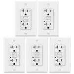 ELECTECK 5 Pack GFCI Outlets 20 Amp, Outdoor Weather Resistant (WR), Decor GFI Receptacles with LED Indicator, Ground Fault Circuit Interrupter, Wallplate Included, ETL Certified, White