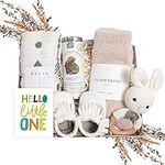 Unboxme New Mom Gifts For Women - Deluxe Baby Gift Basket I Postpartum & Push Present for Newborn Baby Boys & Girls Including Baby Booties, Muslin, Rattle, Socks, Herbal Tea & ‘Hello Little One’ Card