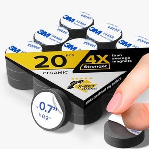 Adhesive Ceramic Magnets - 20 Pieces - 0.7"x0.2" - Ferrite Magnetic - Round Disc Magnets - Strong Sticky Adhesive Backing - Ceramic Magnets Ideal for DIY, Craft, Kitchen - 0.7"x0.2"
