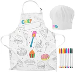 TOVLA JR. Kids Apron & Chef Hat Set – DIY Color-In Design with Markers, Personalized Art Activity for Toddlers & Junior Chefs Ages 4-10