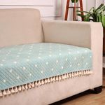 STITCHNEST 3 Seater Printed Quilted Velvet Sofa Slip Cover Protector with Tassels