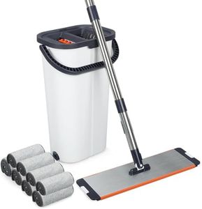 Easywring Washable Mop and Bucket with Wringer Set for Home, Durable and Sturdy Aluminum Flat Mop Head, 2-Chamber, Wet and Dry for All Surfaces, with 8 Reusable Microfiber Mop Pads 16 inch