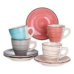 vancasso Bella 8 Pieces Porcelain Drinkware Crockery in Vintage Look, Handpainted Ceramic Colorful Combi-Set with 4-Piece Cups and 4-Piece Saucers Service Set for 4