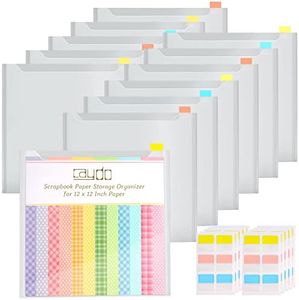 Caydo 12 Pieces Scrapbook Paper Storage with Sticky Index Tabs for Holding 12 x 12 Inch Scrapbook Paper, Cardstock, Vinyl Paper, Photos and Paper File