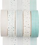 YUBX 5 Rolls Washi Tape Set Creative Basic Skinny Decorative Tapes for Arts, DIY Crafts, Bullet Journals, Planners, Scrapbooking, Wrapping (Cyan Dew)