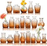 Der Rose Bud Vases in Bulk Glass Vase for Centerpieces Set of 20 Small Flower Vases Mini Vintage Vases for Rustic Wedding, Home Table Decorations (Amber)