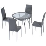 HOMCOM Dining Table Set for 4, 5 Piece Round Kitchen Table and Chairs with Glass Top, Shelf and High Back, Space-Saving Table and Upholstered Chairs for Small Spaces, Grey