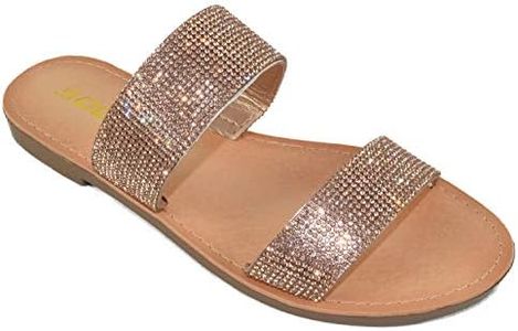 Soda Shoes Women Flip Flops Slippers Sandals Double Strap Slide Casual Bling Rhinestone Crystals Among-S Penny Rose Gold 9